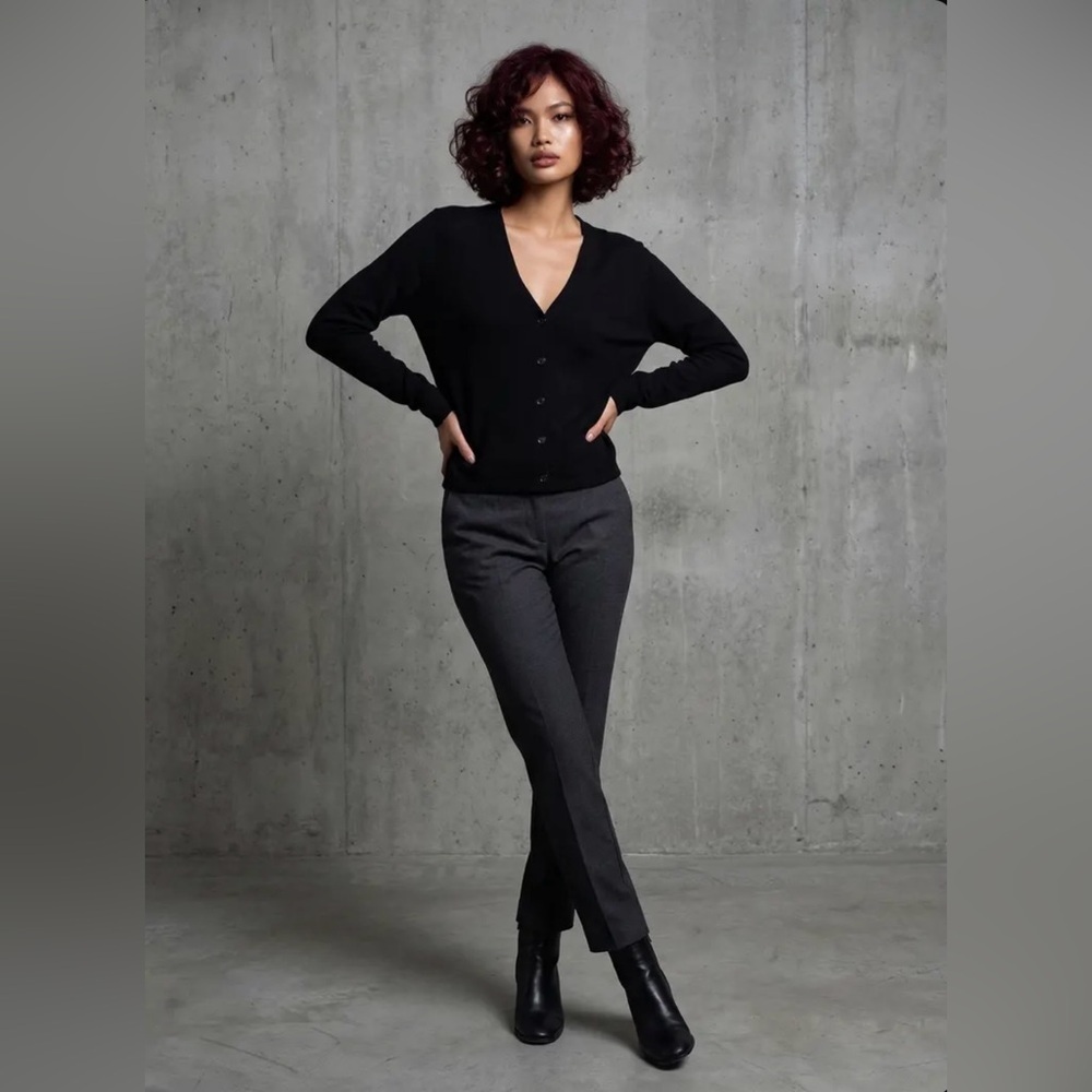 Max Studio London Black 3/4 Sleeve Linen Blend Cardigan